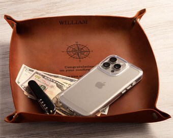 Mens leather accessory, personalized valet tray gift,  leather valet tray gift, mens anniversary gift, leather storage tray, custom gift