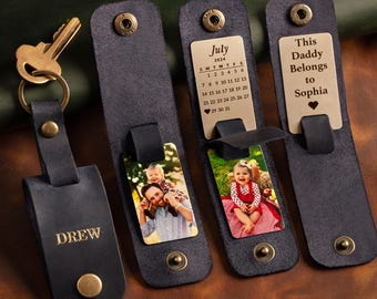 Leather Photo Keychain, Personalized Valentine's Day Gift for Him, Picture Keychain, Anniversary Gift for Men