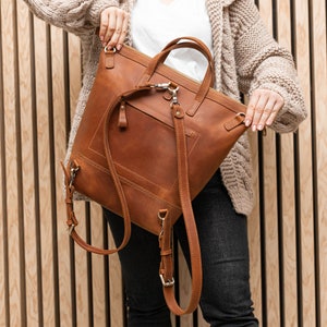 Leather laptop bag, Womens custom bag, Convertible tote bag, Womens backpack gift, Leather laptop bag, Womens tote bag gift