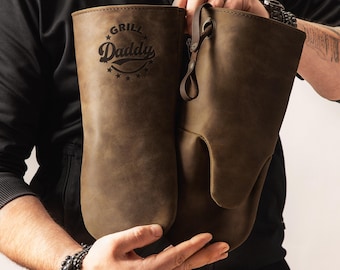 Personalized Leather Grilling Mitts as 2026 Valentines Gifts for Men - Custom BBQ Grilling Gloves