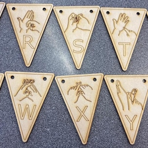 British Sign Language BSL Wooden Bunting Full Alphabet A-Z
