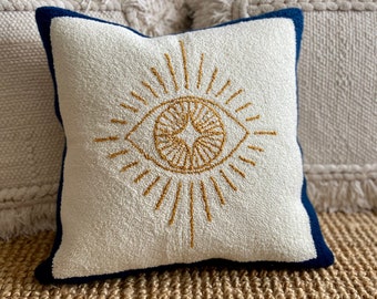Punch Needle Rustic Horoscope Eye Pillowcase | Handmade Punch Needle Rustic Horoscope Eye Pillow Cover | Decorative Pillows