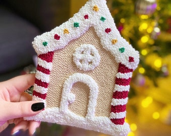 Punch Needle Gingerbread House Wall Hanging | Christmas Gift | Christmas Wall Art | Gingerbread House Wallhang Gift