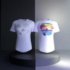 WAVY Colour Change, Paradise Palm Trees T-shirt, Unisex, Powered by The Sun Apparel, Custom, Awesome Gift Idea, Colour Changing, Solar, UV