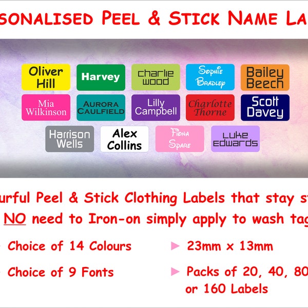 Personalised Stick on Clothing Name labels, Sticker Uniform Labels, Care Home, Daycare PS1