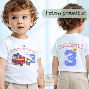 Personalised Fire Engine Birthday Tee for Boys, Toddler Fire Truck Shirt, Fireman Cotton Tee, Firefighter Tshirt, Toddler Gift Fireman Top