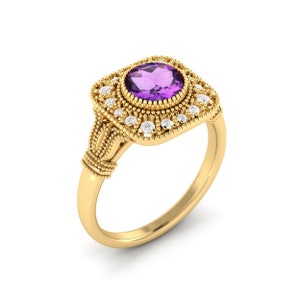 Tacori Style Amethyst Bridal Ring 14K Gold Amethyst, Topaz Vintage Halo Engagement Ring Women Dainty Wedding Ceremony, Valentine Gifted Ring