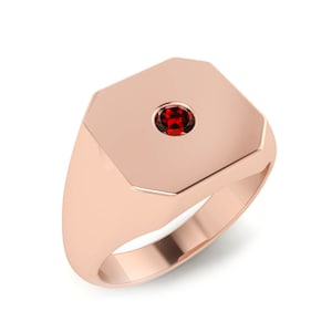 Birthstone Signet Ring Red Garnet Classic Bold Flush Setting Ring Daily Worn Octagon Signet Ring Rose 9K Gold Signet Anniversary Gifted Ring