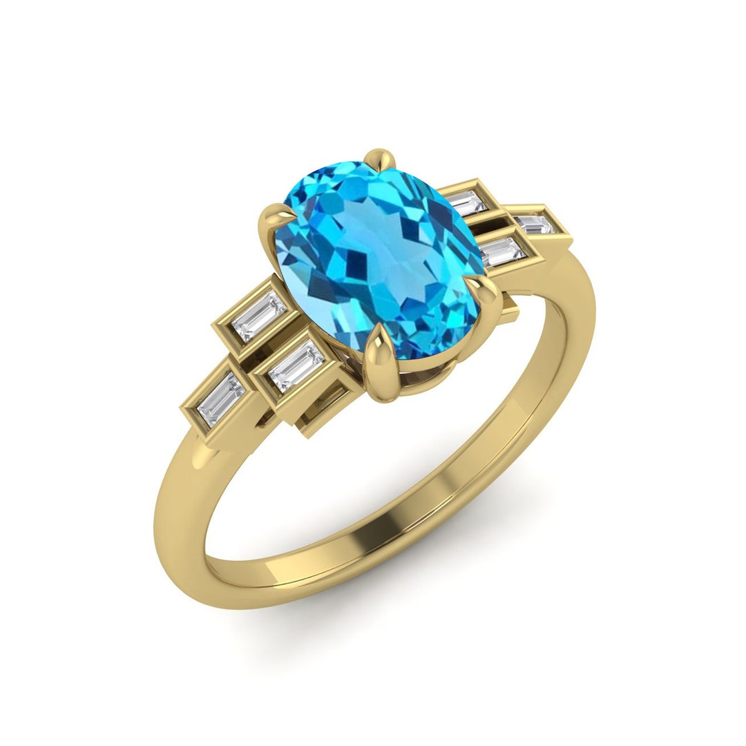 Topaz Classic Rings Swiss Blue Topaz Classic Engagement Ring Oval Topaz Solitaire Wedding ...