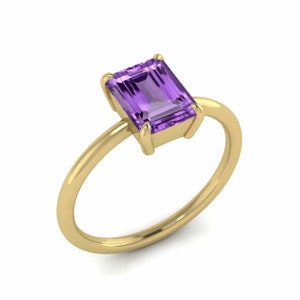 Amethyst Solitaire Statement Ring 8x6mm Emerald Cut February Stone Ring, Classic Amethyst Everyday Wear Ring Amethyst Proposal Octagon Ring.