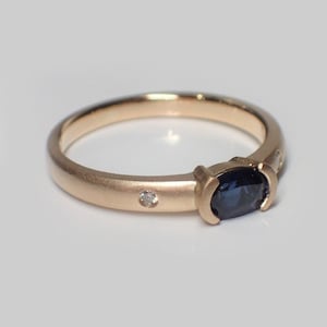 Ceilán azul zafiro anillo de bodas vintage 18 K oro mate diamante azul zafiro anillo de compromiso mujeres delicada zafiro regalo de propuesta de San Valentín