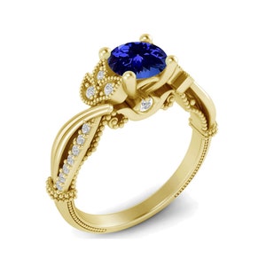 AAA Tanzanite Floral Engagement Ring Nature Based Tanzanite Wedding Ring Art Deco Tanzanite Anniversary Ring Vintage Valentine Ring for Her.