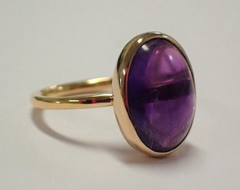 9.00Ct Amethyst Cabochon Ring Bezel Set Big-Bold Amethyst Ring Purple Amethyst Cocktail Ring February Stone Anniversary Women Gifted 9K Ring
