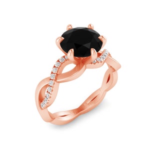 Floral Style Black Spinel Solitaire Anniversary Ring Vintage filigree Style Daily Worn Ring Art Deco Black Stone Jewelry Mother&#39;s Day Gifted