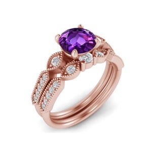 Amethyst Solitaire Bridal Wedding Ring 14K Vintage Gifted Amethyst Engagement Ring Daily Worn Art Deco Amethyst Ring Mother&#39;s Day Gift Ring.
