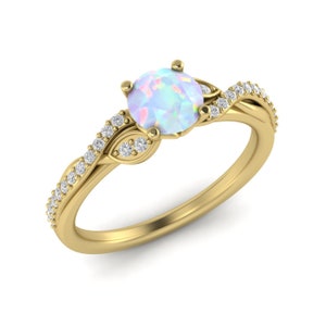 Australian Opal Engagement Ring 14K Gold Opal Wedding Proposal Ring Women Dainty Opal Gifted Ring October Stone Anniversary Gifted for Her.