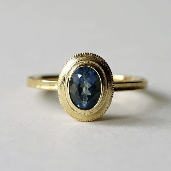 Art Deco London Topaz Women Dainty Ring 9K Matte Finished Antique Topaz Ring Bezel Topaz Vintage Anniversary Ring Oval Topaz Engagement Ring