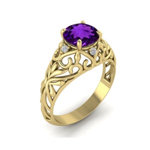 Vintage Filigree Style Amethyst Daily Worn Ring Purple Amethyst Floral Engagement Ring Women Gifted Wedding Ceremony, Valentine Gifted Ring.