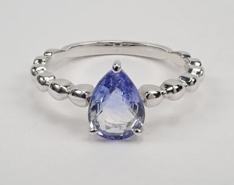 9x7mm Tanzanite Birthstone Ring, Solitaire Style Everyday Worn Ring, Pear Tanzanite Proposal Ring, Unique Bubble Shank Gemstone Gifted Ring.