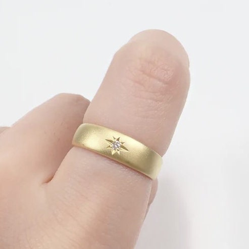 4 Point Star Setting Diamond Wedding Band 14K Satin Finished 