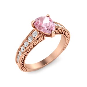 14K Rose Gold Morganite Engagement Ring, Morganite Solitaire Valentine Promise Ring, Classic Pink Stone Wedding Anniversary, Christmas Ring.