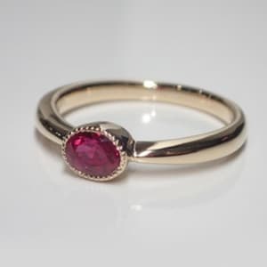 Lab Ruby Valentine Ring Bezel Mounting Ruby Oval Ring 9K Gold July Birthstone Everyday Worn Ring Ruby Fine Engagement Ruby Solitaire 9K Ring