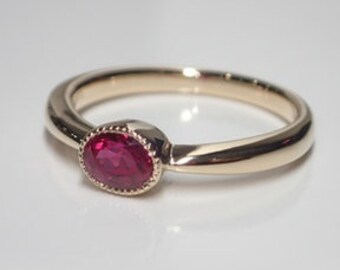 Lab Ruby Valentine Ring Bezel Mounting Ruby Oval Ring 9K Gold July Birthstone Everyday Worn Ring Ruby Fine Engagement Ruby Solitaire 9K Ring