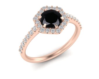 Minimalistischer Schwarzer Spinell Ring CZ Halo Verlobungsring 10K Rose Gold Ring Teenager Begabter Spinell Ring Schwarzer Edelstein Valentine Begabter 10K Ring