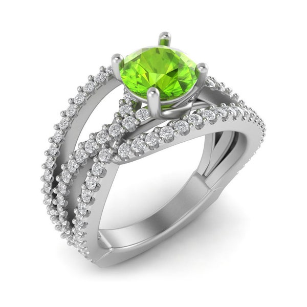 Peridot Highway Ring 925 Silver Daily Worn Women Gift Ring Peridot Solitaire Wedding Ceremony Ring August Cubic Zirconia Pave Eternity Ring.