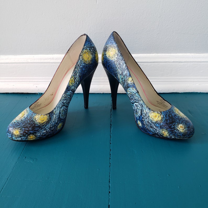 Starry Night Van Gogh Hand Painted Heels Shoes Star Moon One | Etsy