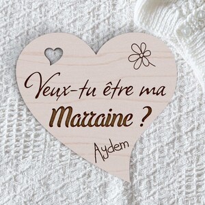 Cœur en Bois Magnet Personnalisé pour Baptême, Prénom Bébé, Idéal Parrain, Marraine