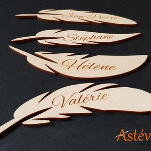 Custom wooden feather place brand - Wedding, Baptism, or Birthday - Table decoration