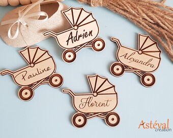 Poussette en Bois Personnalisée pour Décoration, Parfait pour Baptême, Baby Shower et Anniversaires, Charmant Accessoire de Table