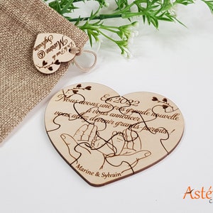 Puzzle en bois - coeur annonce grossesse - mamie - papi - tonton - tata - frère - soeur grands parents tatie