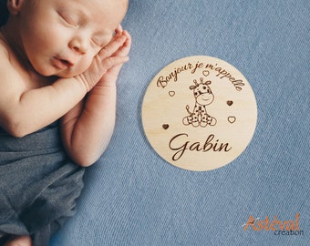 Annonce naissance bébé en bois girafe accouchement prénom personnalisée maternité surprise carte bienvenue bonjour pour bebe