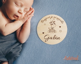 Ad birth wooden baby giraffe childbirth personalized name maternity surprise card welcome hello for baby