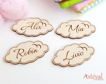 Marque place Nuage en Bois Personnalisé, Déco Table Baptême & Anniversaire