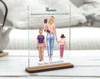Plaque Décorative Colorée pour Maman, Cadeau Personnalisé en Acrylique avec Support en Bois pour Anniversaire ou Fête des Mères