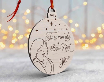 Boule de Noël personnalisée en bois, premier noël maman, bébé, naissance