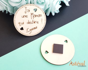 Magnet en Bois Personnalisé pour Fête des Mères/Pères, Maman/Papa qui Déchire, cœur percé