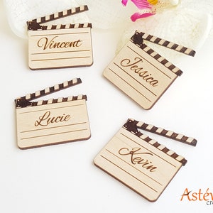 Brand place clap cinema in personalized wood - Wedding, Baptism, or Birthday - Table decoration - theme cinema star