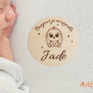 Annonce naissance Bébé, petit lapin, carte en bois personnalisé prénom, souvenir, photo, maternité