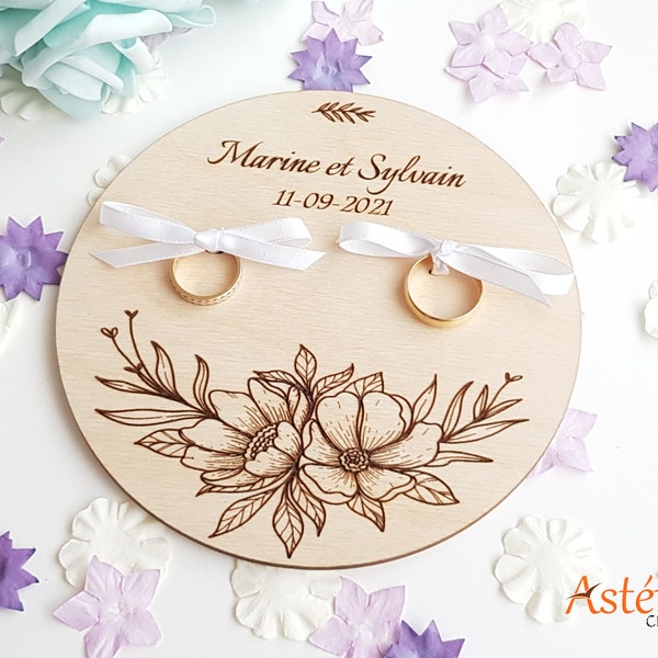 Porte alliances personnalisé en bois mariage plateau floral - champêtre