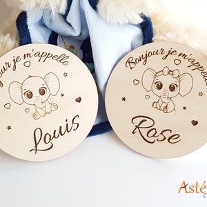 Annonce naissance bébé Carte en bois éléphant accouchement prénom personnalisée maternité surprise fille garçon carte bienvenue bonjour bébé