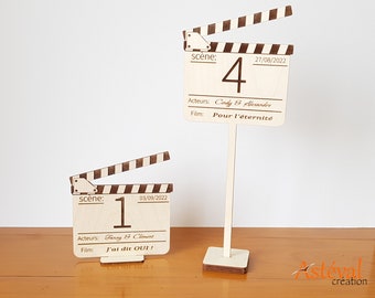 Numéros de table de mariage personnalisés clap thème cinéma marque table décorations de mariage table.