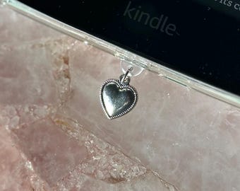 Metal Heart Kindle Charm | USB-C Dust Plug | usbc Phone Charm