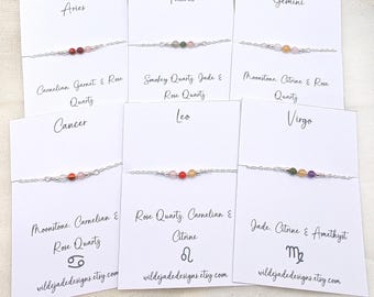 Silver Chain Zodiac Bracelet • Star sign zodiac jewellery • Astrology bracelet • Zodiac Gemstone Bracelet • Birthstone jewellery