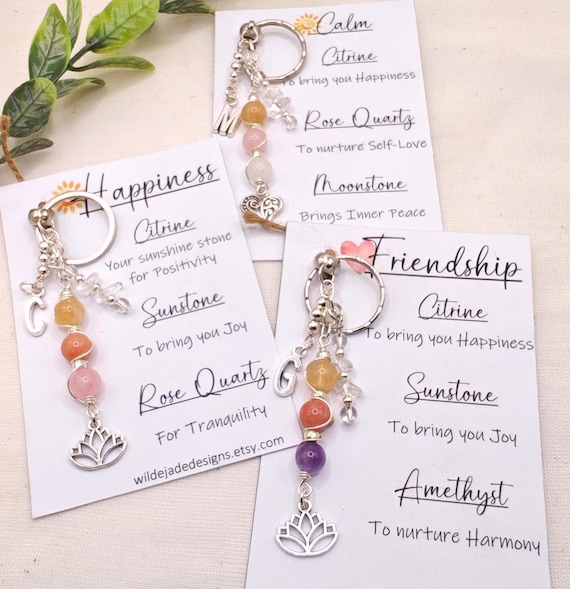 Personalised Crystal Keychain Gemstone Keyring Crystal Chip Keychain Healing Crystal Crystal Gift Initial Gift Bag Accessory Spiritual Gift