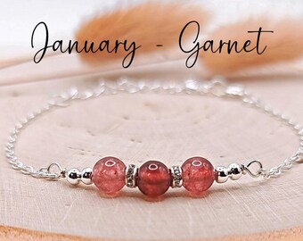 January birthstone Bracelet Garnet Bracelet January Gemstone bracelet January Birthday Bracelet Capricorn bracelet Aquarius bracelet