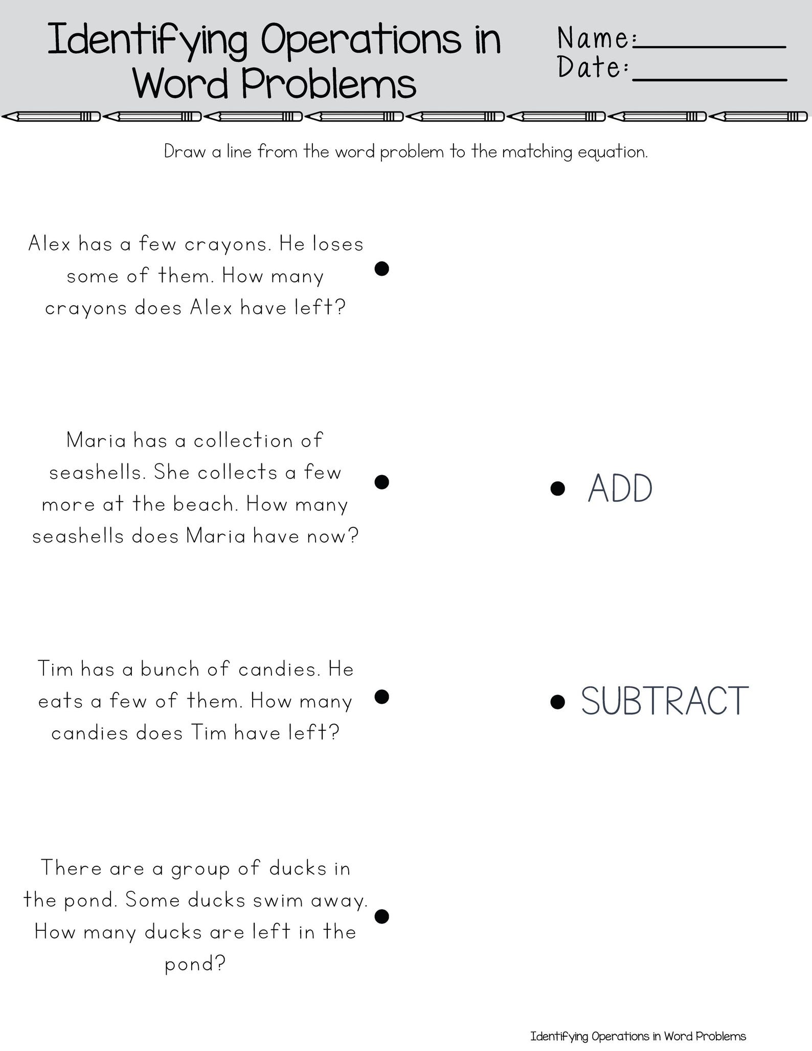 Identifying Math Operations In Word Problems Identifying Operations in Word Problems | +- | No Numbers | Matching - Etsy